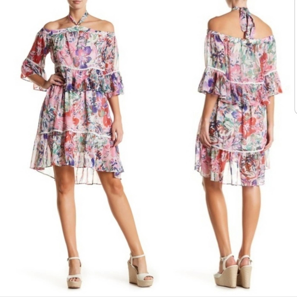 Rachel Roy crinkle chiffon tiered floral halter